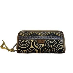 Fossil KEY-PER Wristlet Coated Wallet Clutch Zipper Organizer Yellow Blue 3792